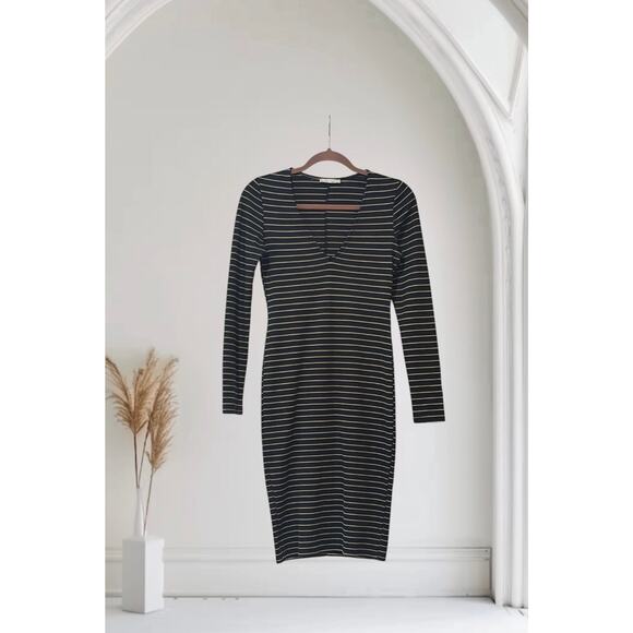 Zara Trafaluc Long Sleeve MIDI Dress Black Striped Medium Fitted Y2K 90’s - Picture 1 of 8